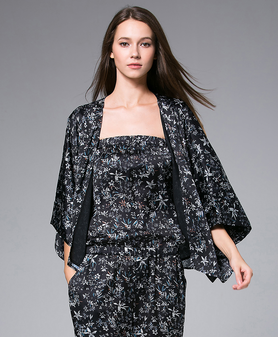 Coats - Black florals Printed Kimono